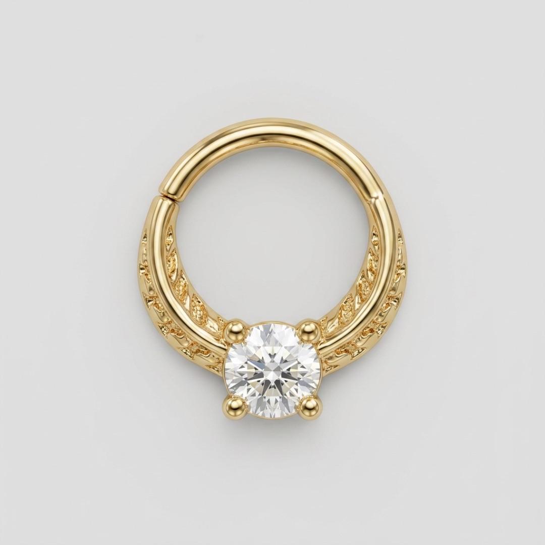 PIERCING SEPTO ZIRCONIA DETALHE FOLHA - BANHADO A OURO 18K