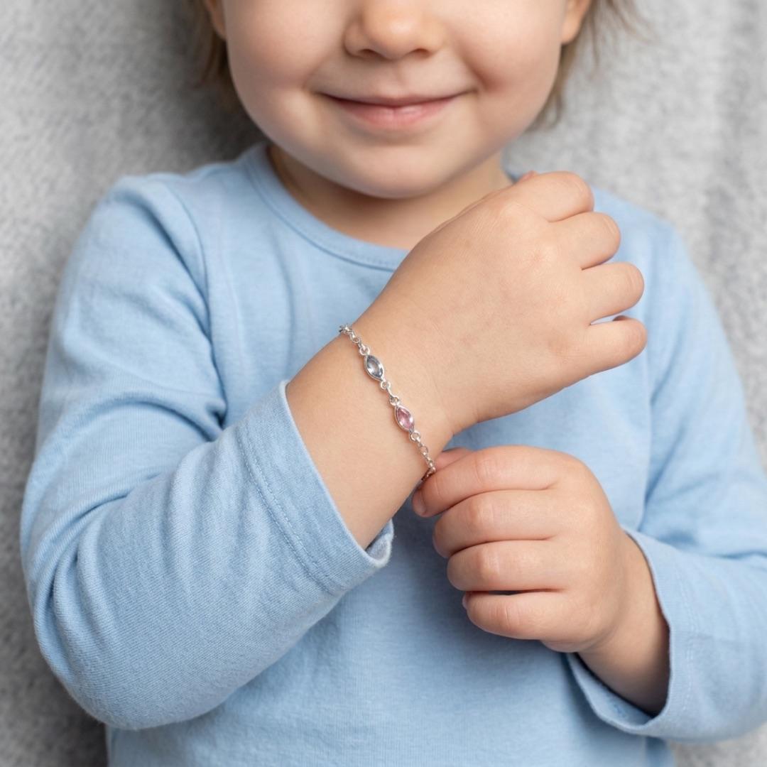PULSEIRA INFANTIL FEMININA COM 2 GOTAS COLORS   -PRATA 925