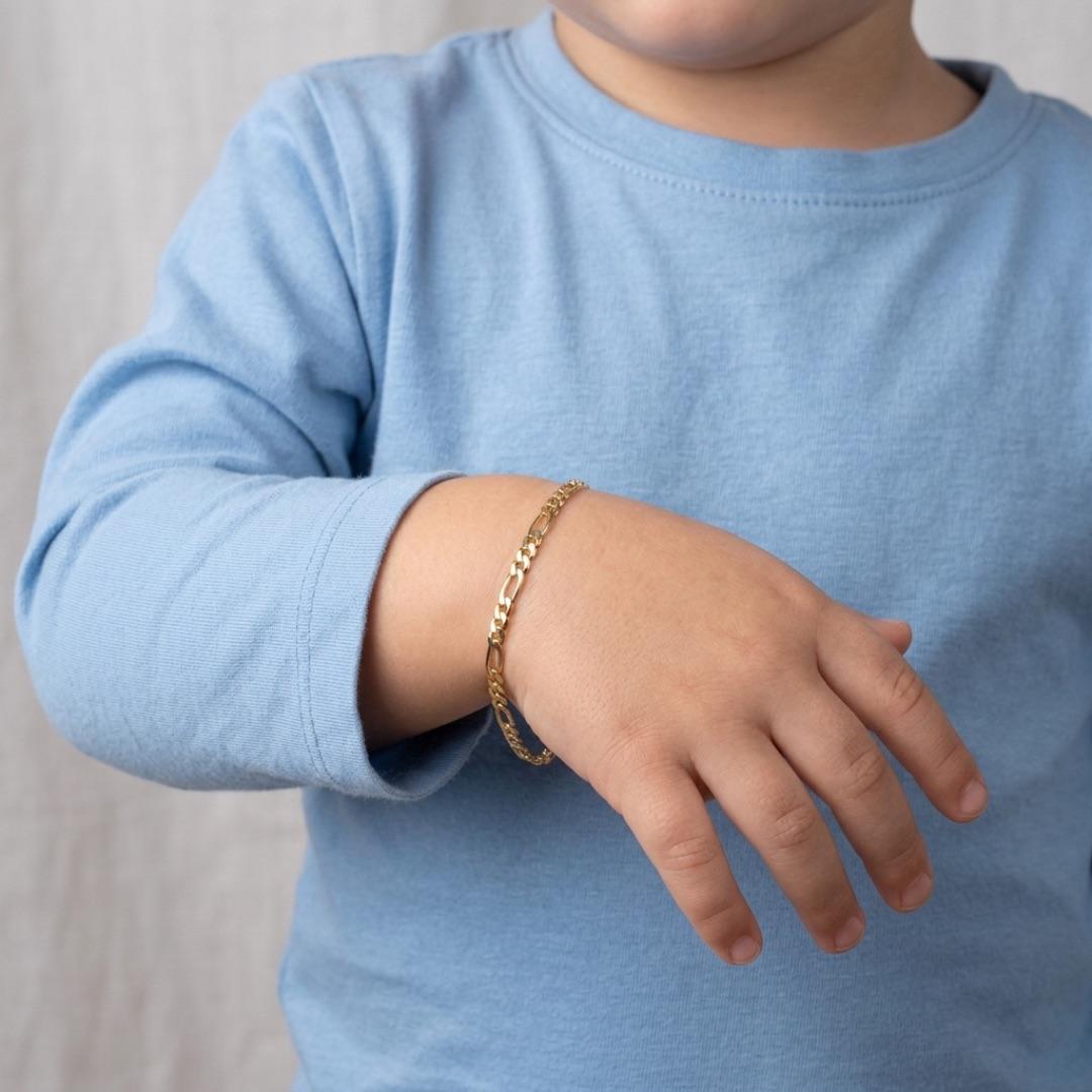 PULSEIRA INFANTIL MASCULINA 3X1 FINA FECHO MOSQUETÃO - BANHADO A OURO 18K