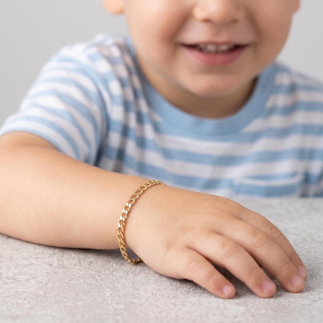 PULSEIRA INFANTIL MASCULINA GRUMET FINA FECHO MOSQUETÃO - BANHADO A OURO 18K