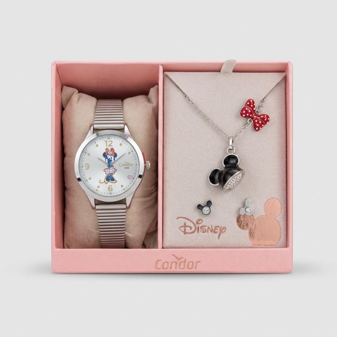 RELOGIO CONDOR FEMININO LINHA DISNEY PRATA ESTREIRA  COM FUNDO DESENHO MINNEY CO2025AD/K4K  - COR AÇO PRATA