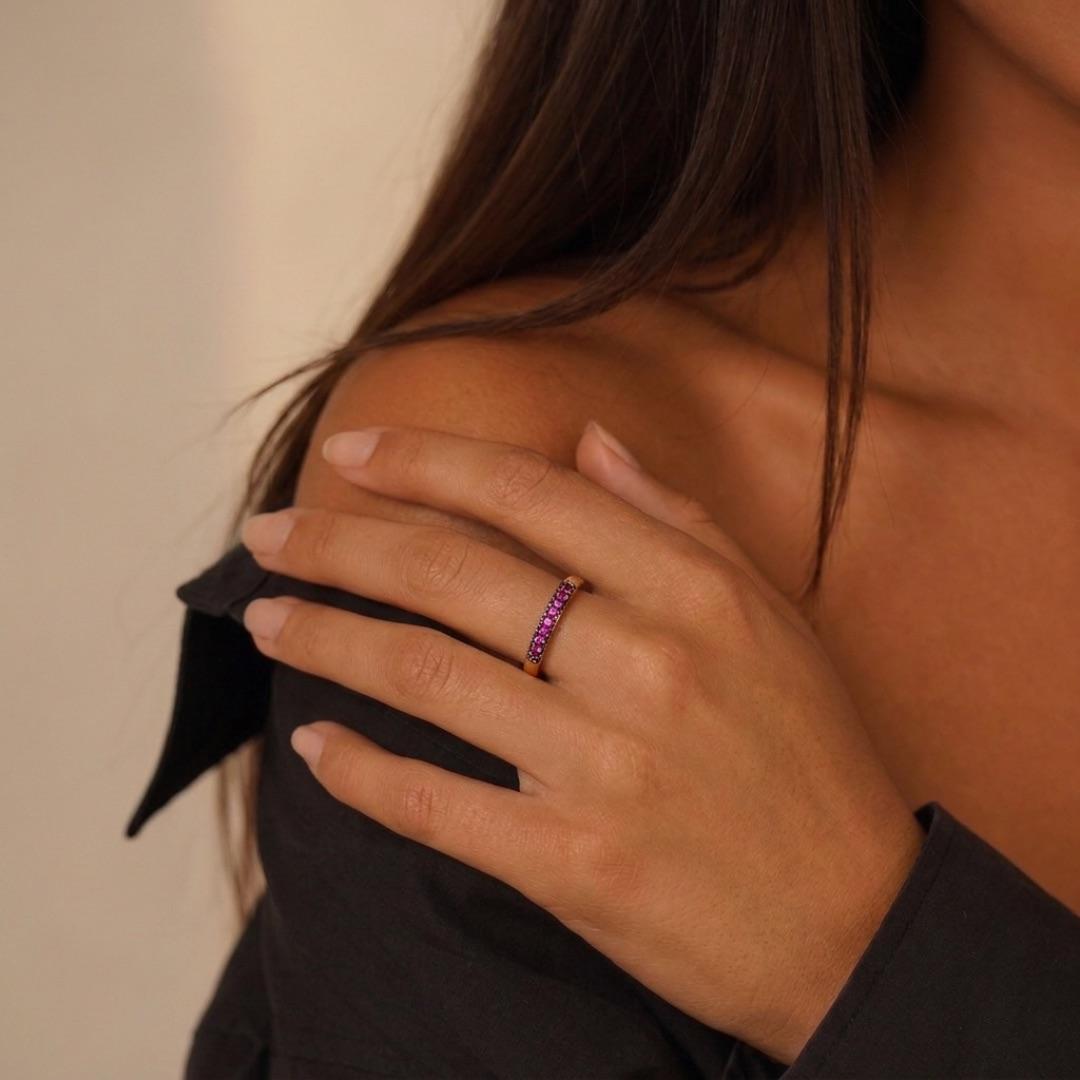 ANEL APARADOR DE ALIANÇA MEIA PEDRINHA ,PINK Nº15-  BANHADO A OURO 18K